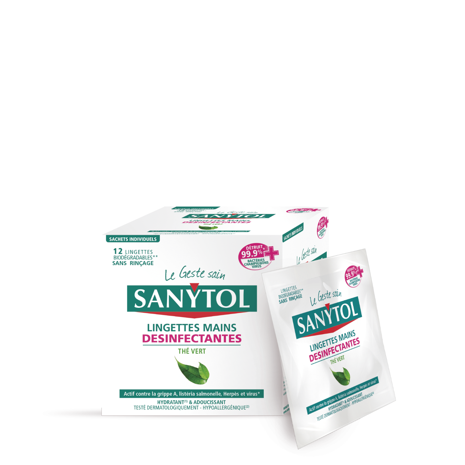 33650600-sanytol-lingettes-individuelles Individual Hand Disinfectant Wipes - Green Tea